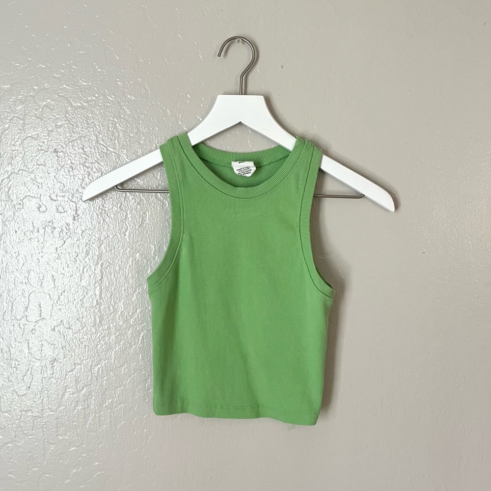 Tillys Green High Neck Ribbed Crop Top Tank